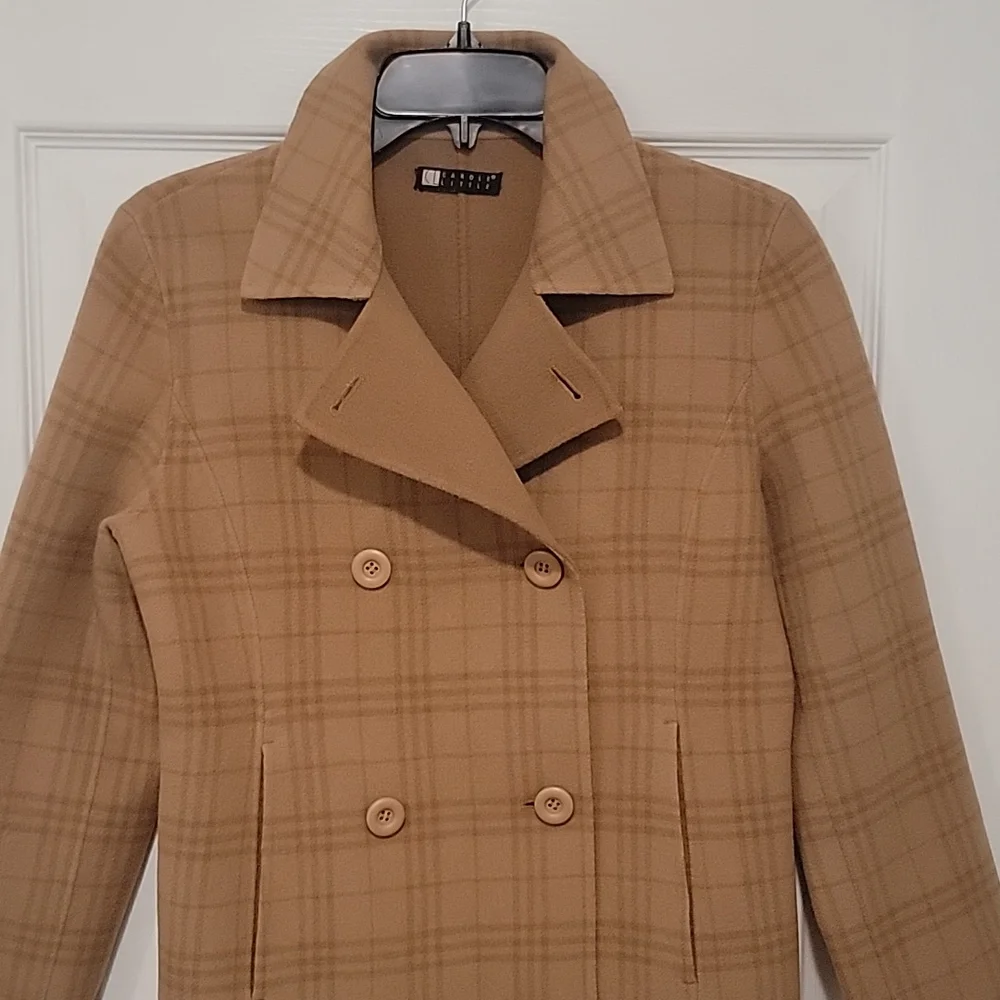 Carol Little szXS Double Breasted Wool Camel Plaid Jacket. BinG - Picture 5 of 9